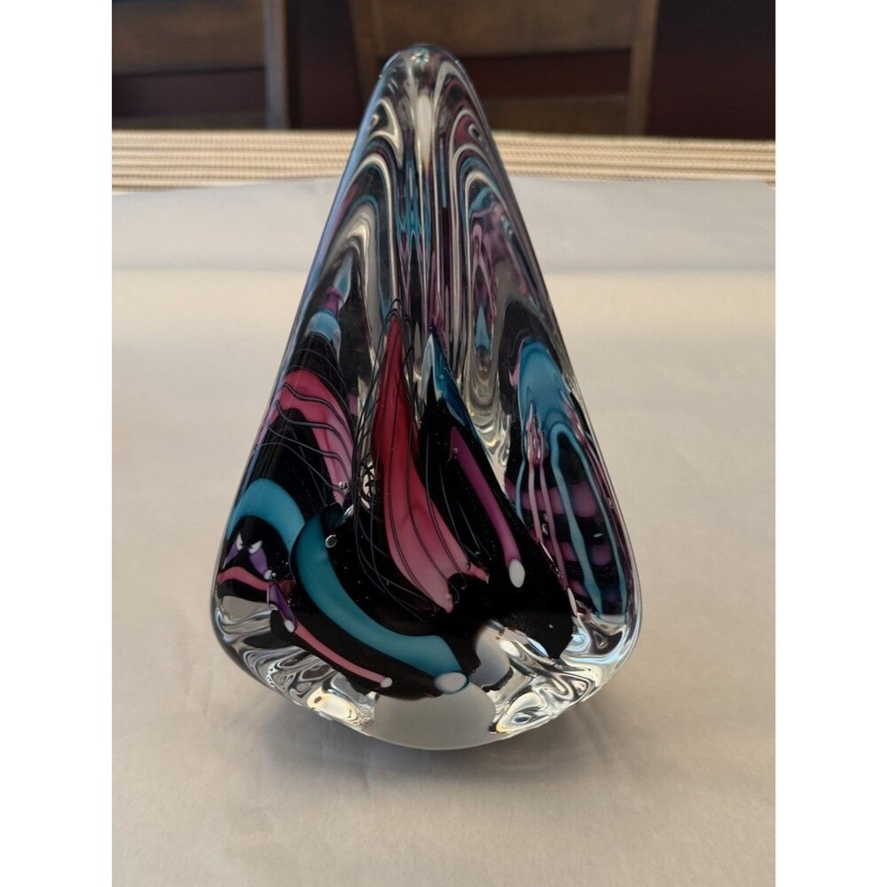 Vintage Schmidt Rhea Studio Art Glass Hand Blown Pyramid Paperweight